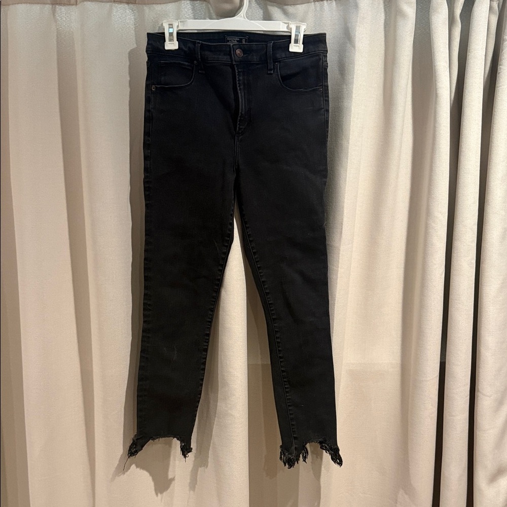 Abercrombie & Fitch Black Skinny Jeans with Raw Frayed Hem